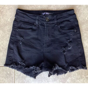 Blue Savvy Junior's Black Denim Cutoff Shorts Mid Rise Distressed Denum Sz 3/26